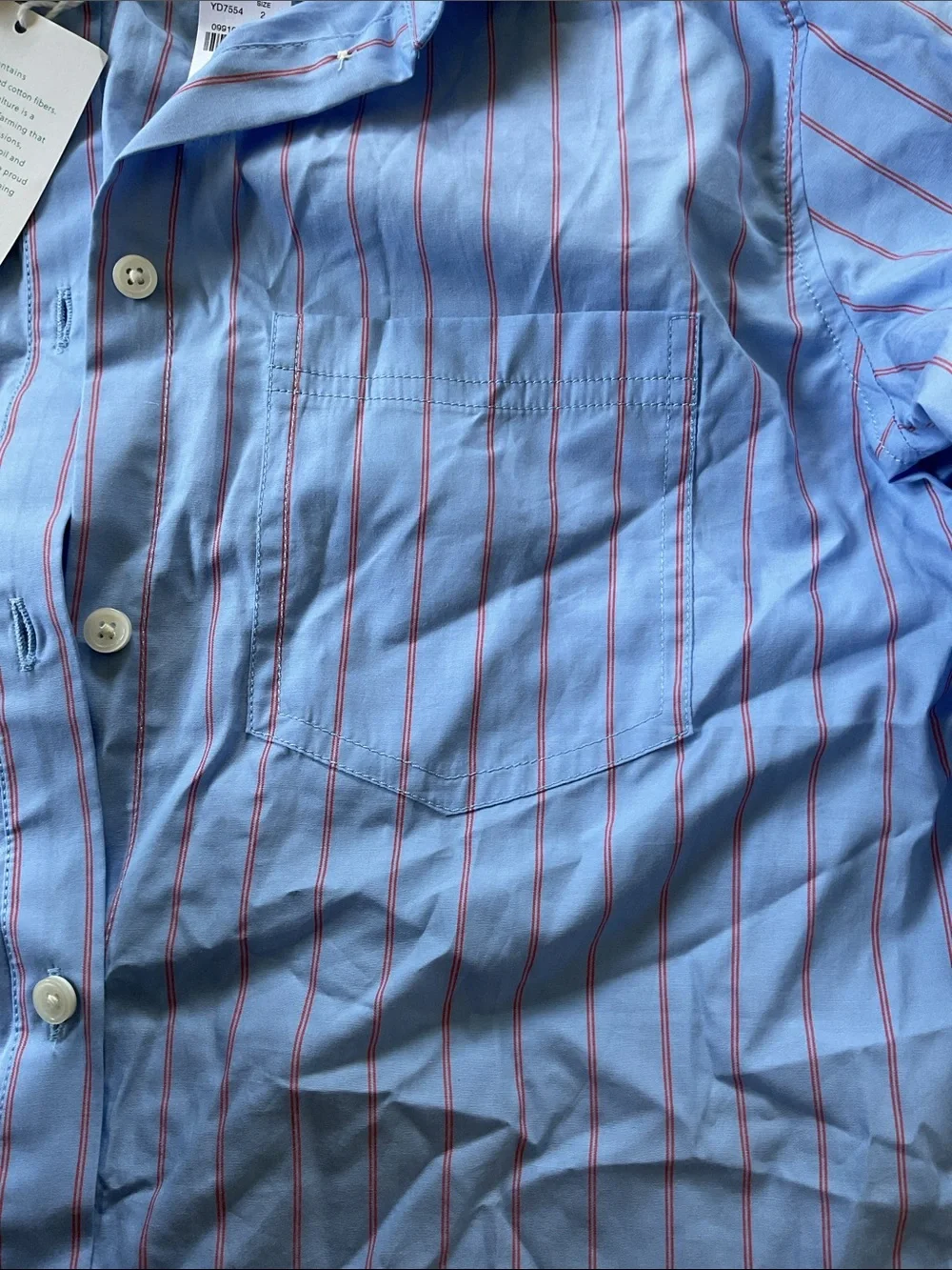 J. Crew Light Blue Button-Up Shirt with Red Pinstripes